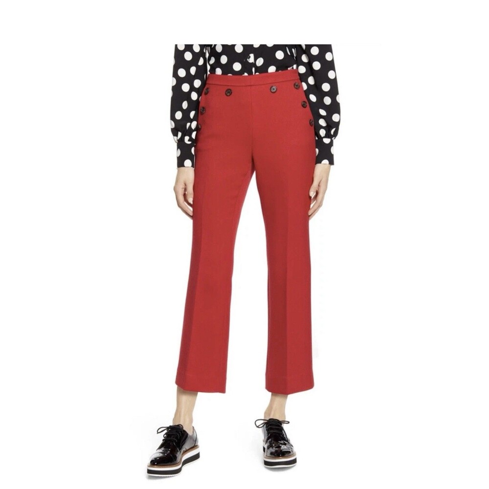 Halogen X Atlantic Pacific Button Detail Red Kick Flair Pants High Rise Sz 12